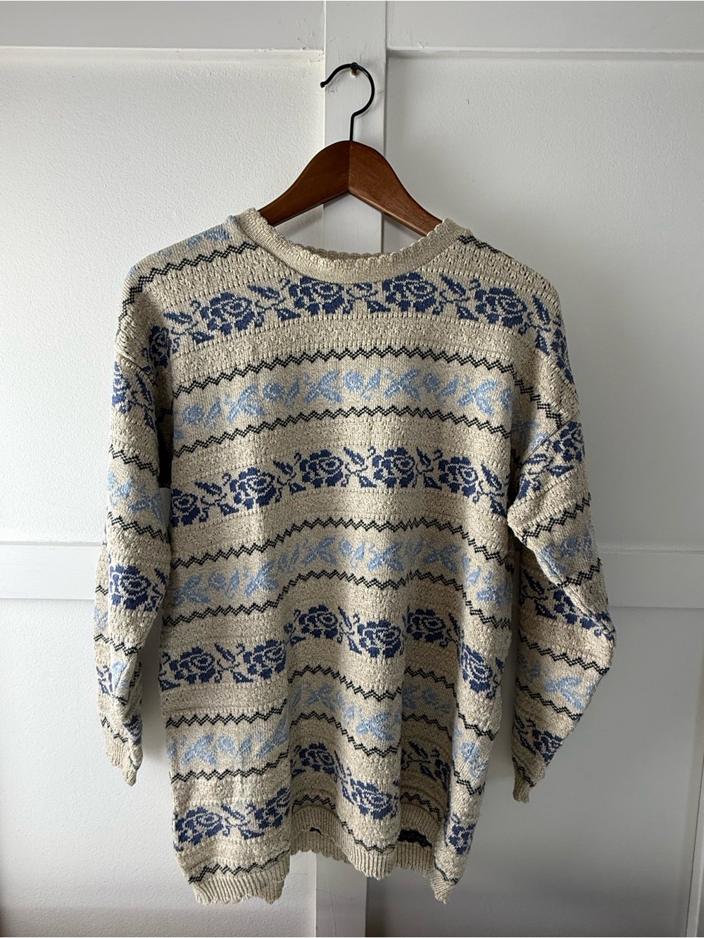Vintage Made in Canada Cotton-Blend Floral Rose Knit Cottagecore Sweater Size 38